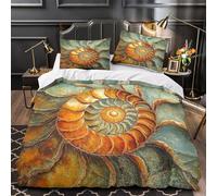 VOXYTMLWG Fossil Spiral Ensemble De Literie 3D Effet Microfibre 3 Pièces Taie Douce Natural Géométrique Linge de Lit Ultra Douce Résistante for Enfant Single（135x200cm）