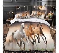 VOXYTMLWG Galoping Horses Parure de Lit Microfibre Résistante 3D Effet 3 Pièces 2 Taies Super Douce Wild Animal Housse de Couette Hypoallergique Entretien Facile for Hommes Enfants Double（200x200cm）