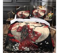 VOXYTMLWG Geisha in Rouge Linge de Lit 3D Imprimé Microfibre 3 Pièces 2xTaies Super Douce Japanese Traditional Parure de Lit Hypoallergique Résistante for Garçons Adolescents King（220x240cm）