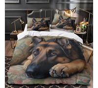 VOXYTMLWG German Shepherd Linge de Lit 3D Imprimée Microfibre 3 Pièces 2xTaies Douce Realistic Pet Portrait Housse de Couette Super Douce Résistante for Adulte Enfants Filles King（220x240cm）