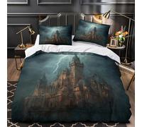 VOXYTMLWG Gothic Castle Ensemble De Literie 3D Imprimée Microfibre 3 Pièces 2 Taies Ultra Douce Dark Fantasy Linge de Lit Respirante Hypoallergique for Couple Amoureux Single（140x200cm）