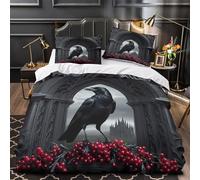 VOXYTMLWG Gothic Raven Housse de Couette 3D Imprimée Microfibre Hypoallergique 3 Pièces 2xTaies Douce Dark Fantasy Linge de Lit Super Douce Léger for Adolescent Super King（260x220cm）