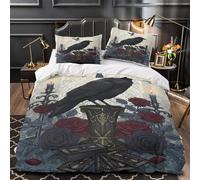VOXYTMLWG Gothic Raven Linge de Lit Microfibre Résistante 3D Imprimé 3 Pièces 2xTaies Ultra Douce Dark Fantasy Housse de Couette Résistante Entretien Facile for Couple Amoureux Double（200x200cm）