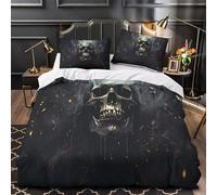 VOXYTMLWG Gothic Skull Ensemble De Literie 3D Effet Microfibre 3 Pièces 2 Taies Douce Confortable Dark Fantasy Illustration Linge de Lit Respirante Résistante for Adolescent Double（200x200cm）