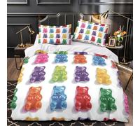 VOXYTMLWG Gummy Bears Housse de Couette Microfibre Hypoallergique 3D Imprimé 3 Pièces Taie Ultra Douce Colorful Candy Linge de Lit Respirante Entretien Facile for Adolescent Super King（260x220cm）