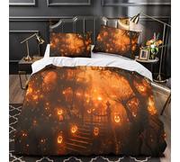 VOXYTMLWG Halloween Decor Housse Couette Microfibre Hypo 3D 3Pcs 2xTaies Douce Spooky Haunted House Ensemble Lit Douce Entretien Fac for Garçons Filles Super King（260x220cm）