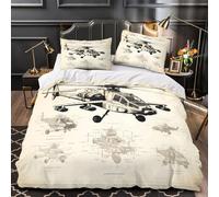 VOXYTMLWG Helicopter Blueprint Parure de Lit Microfibre Hypoallergique 3D Imprimé 3 Pièces Taie Super Douce Technical Drawing Housse de Couette Confortable Entretien Facile for Ado King（220x240cm）