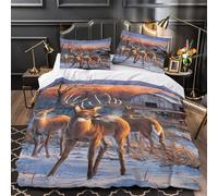 VOXYTMLWG Hiver Cerf Housse de Couette Microfibre Hypoallergique 3D Effet 3 Pièces 2xTaies Super Douce Rustic Farm Ensemble De Literie Confortable Résistante for Ado Single（135x200cm）