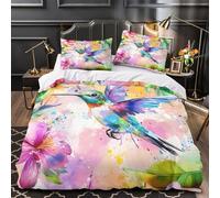 VOXYTMLWG Hummingbird Flying Housse de Couette 3D Imprimée Microfibre Résistante 3 Pièces 2 Taies Douce Vibrant Watercolor Ensemble De Literie Léger Hypoallergique for Hommes King（220x240cm）
