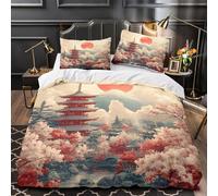 VOXYTMLWG Japanese Pagoda Parure de Lit Microfibre Résistante 3D Effet 3 Pièces Éclair Super Douce Traditional Architecture Housse de Couette Ultra Douce Entretien Facile for Couple Single（140x200cm）