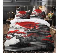 VOXYTMLWG Japanese Temple Linge de Lit 3D Imprimé Microfibre 3 Pièces 2 Taies Super Douce Traditional Architecture Parure de Lit Confortable Résistante for Adulte Enfants Filles Single（140x200cm）