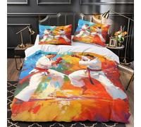 VOXYTMLWG Karate Fighters Housse de Couette 3D Imprimée Microfibre Hypoallergique 3 Pièces 2 Taies Douce Dynamic Mial s Peinture Linge de Lit Confortable Hypoallergique for Hommes King（220x240cm）