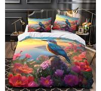 VOXYTMLWG Kingfisher Oiseau Housse de Couette Microfibre Résistante 3D Effet 3 Pièces 2xTaies Douce Nature Linge de Lit Super Douce Entretien Facile for Adulte Enfants Filles Single（140x200cm）