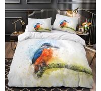 VOXYTMLWG Kingfisher Oiseau Linge de Lit 3D Imprimé Microfibre Résistante 3 Pièces 2xTaies Douce Watercolor Housse de Couette Ultra Douce Entretien Facile for Adolescent Single（140x200cm）