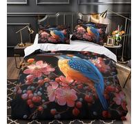 VOXYTMLWG Kingfisher Perched Housse de Couette 3D Imprimé Microfibre Résistante 3 Pièces Taie Ultra Douce Nature Floral Linge de Lit Léger Entretien Facile for Adulte Single（135x200cm）