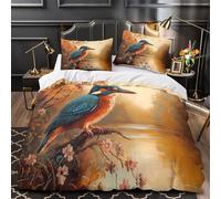 VOXYTMLWG Kingfisher Perched Linge de Lit 3D Effet Microfibre Résistante 3 Pièces Éclair Ultra Douce Nature Peinture Housse de Couette Confortable Hypoallergique for Hommes King（220x240cm）