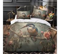 VOXYTMLWG Kingfisher Perched Linge de Lit Microfibre Résistante 3D Imprimée 3 Pièces 2xTaies Douce Floral Nature Housse de Couette Super Douce Entretien Facile for Adulte Single（135x200cm）