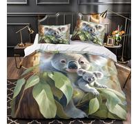 VOXYTMLWG Koala Mother Housse de Couette Microfibre Hypoallergique 3D Imprimé 3 Pièces 2 Taies Super Douce Nature Wildlife Linge de Lit Respirante Résistante for Filles Ado Double（200x200cm）