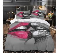 VOXYTMLWG Lips Kiss Ensemble De Literie 3D Imprimé Microfibre Résistante 3 Pièces 2 Taies Douce Black Blanc Sketch Linge de Lit Super Douce Entretien Facile for Couple Amoureux King（220x240cm）