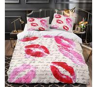 VOXYTMLWG Lipstick Kiss Marks Ensemble De Literie Microfibre 3D Imprimé 3 Pièces 2 Taies Douce Vintage Romantic Parure de Lit Respirante Hypoallergique for Filles Ado Super King（260x220cm）