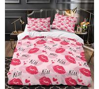 VOXYTMLWG Lipstick Kisses Parure de Lit Microfibre 3D Imprimé 3 Pièces 2xTaies Ultra Douce Romantic Kiss Ensemble De Literie Respirante Résistante for Femmes Super King（260x220cm）