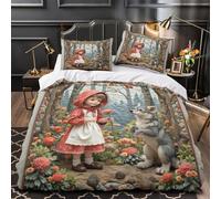 VOXYTMLWG Little Girl in Forêt Parure de Lit Microfibre Résistante 3D Effet 3 Pièces Éclair Super Douce Whimsical Fairy Tale Housse de Couette Ultra Douce Entretien Facile for Couple King（220x240cm）