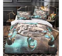 VOXYTMLWG Loup Dreamcatcher Parure de Lit 3D Effet Microfibre 3 Pièces Éclair Ultra Douce Native American Ensemble De Literie Hypoallergique Résistante for Adulte Enfants Filles Single（135x200cm）