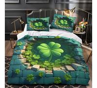 VOXYTMLWG Lucky Clover Ensemble De Literie Microfibre Hypoallergique 3D Imprimée 3 Pièces 2 Taies Ultra Douce St. Patrick's Housse de Couette Léger Entretien Facile for Garçon Single（135x200cm）