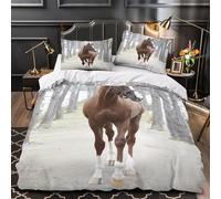 VOXYTMLWG Marron Cheval Walking Ensemble De Literie Microfibre 3D Imprimé 3 Pièces 2xTaies Ultra Douce Natural Forêt Path Housse de Couette Respirante Entretien Facile for Enfant King（220x240cm）