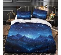 VOXYTMLWG Night Ciel Mountains Linge de Lit 3D Effet Microfibre Résistante 3 Pièces 2xTaies Ultra Douce Starry Ensemble De Literie Hypoallergique Résistante for Femmes Single（140x200cm）