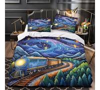 VOXYTMLWG Night Train Journey Housse de Couette Microfibre Résistante 3D Imprimé 3 Pièces Taie Douce Fantasy Montagne Ensemble De Literie Ultra Douce Entretien Facile for Fille Super King（260x220cm）