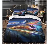 VOXYTMLWG Night Train Journey Parure de Lit 3D Imprimée Microfibre 3 Pièces 2xTaies Super Douce Fantasy Montagne ry Ensemble De Literie Léger Hypoallergique for Filles Ado King（220x240cm）