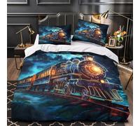 VOXYTMLWG Night Train Journey Parure de Lit 3D Imprimée Microfibre 3 Pièces Taie Ultra Douce Fantasy Steampunk Housse de Couette Hypoallergique Entretien Facile for Filles Ado Single（140x200cm）