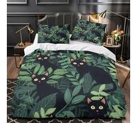 VOXYTMLWG Noir Cats in Jungle Parure de Lit 3D Effet Microfibre 3 Pièces Éclair Ultra Douce Illustrated Nature Linge de Lit Super Douce Entretien Facile for Fille Single（140x200cm）