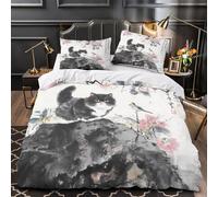 VOXYTMLWG Noir Chat Sitting Parure Lit 3D Microfibre 3Pcs 2xTaies Douce Traditional Chinese Peinture Ensemble Lit Douce Entretien Fac for Garçons Adolescents Single(135x200)