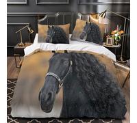 VOXYTMLWG Noir Cheval Portrait Parure de Lit 3D Imprimé Microfibre 3 Pièces Éclair Douce Wild Animal Linge de Lit Ultra Douce Résistante for Adultes Enfants Super King（260x220cm）