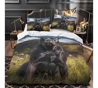 VOXYTMLWG Noir Chien Portrait Linge de Lit Microfibre Résistante 3D Effet 3 Pièces Éclair Douce Realistic Animal Parure de Lit Super Douce Entretien Facile for Adulte Enfants Filles Double（200x200cm）