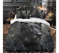 VOXYTMLWG Noir Chien Portrait Parure Lit Microfibre Hypo 3D 3Pcs 2 Taies Douce Gothic Forêt Housse Couette Douce Entretien Fac for Garçons Adolescents Super King（260x220cm）