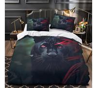 VOXYTMLWG Noir Panther Linge de Lit Microfibre Hypoallergique 3D Effet 3 Pièces Taie Super Douce Mystical Forêt Creature Ensemble De Literie Ultra Douce Entretien Facile for Hommes King（220x240cm）