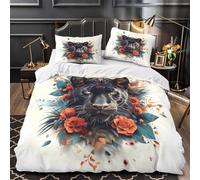 VOXYTMLWG Noir Panther Parure de Lit 3D Effet Microfibre Résistante 3 Pièces Taie Super Douce Floral Housse de Couette Hypoallergique Entretien Facile for Enfants Garçons Filles Super King（260x220cm）