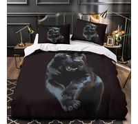 VOXYTMLWG Noir Panther Roar Parure de Lit 3D Imprimée Microfibre 3 Pièces Éclair Douce Digital Wildlife Linge de Lit Hypoallergique Entretien Facile for Adolescent Single（135x200cm）