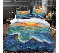 VOXYTMLWG Océan Coucher de Soleil Parure de Lit 3D Effet Microfibre 3 Pièces 2xTaies Ultra Douce Coloré Vague Ensemble De Literie Respirante Hypoallergique for Hommes King（220x240cm）