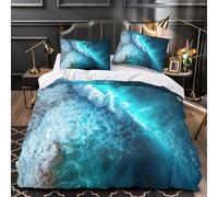 VOXYTMLWG Océan Vague Crash Linge de Lit 3D Effet Microfibre Hypoallergique 3 Pièces 2xTaies Super Douce Dynamic Coastal Housse de Couette Léger Résistante for Enfants Garçons Ado Double（200x200cm）