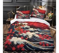 VOXYTMLWG Océan Vague Linge de Lit 3D Effet Microfibre Hypoallergique 3 Pièces 2xTaies Super Douce Japanese Illustration Housse de Couette Léger Résistante for Enfants Garçons Ado Double（200x200cm）