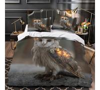 VOXYTMLWG Owl with Glowing Crown Parure Lit 3D Microfibre 3Pcs 2xTaies Douce Magical Forêt Owl Housse Couette Hypoallergique Entretien Fac for Garçons Filles Super King（260x220cm）