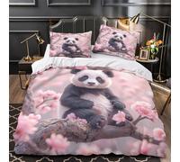 VOXYTMLWG Panda Cub Sitting Linge de Lit Microfibre Résistante 3D Effet 3 Pièces Éclair Douce Cherry Blossom Parure de Lit Super Douce Entretien Facile for Adulte Enfants Filles Single（140x200cm）