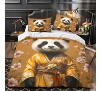 VOXYTMLWG Panda in Kimono Ensemble De Literie 3D Imprimée Microfibre Résistante 3 Pièces 2 Taies Douce Japanese Linge de Lit Super Douce Résistante for Adolescent Super King（260x220cm）