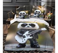 VOXYTMLWG Panda Rocker Linge de Lit 3D Imprimée Microfibre Hypoallergique 3 Pièces Éclair Douce Cool Animal Parure de Lit Ultra Douce Entretien Facile for Femmes Single（135x200cm）