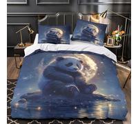 VOXYTMLWG Panda Under Moon Parure de Lit 3D Imprimée Microfibre 3 Pièces Éclair Super Douce Fantasy Night Ensemble De Literie Super Douce Hypoallergique for Garçons Filles King（220x240cm）