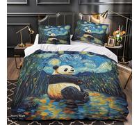 VOXYTMLWG Panda Under Swirling Ciel Housse de Couette 3D Effet Microfibre 3 Pièces 2xTaies Douce Hypoallergique Starry Night Linge de Lit Léger Entretien Facile for Fille King（220x240cm）